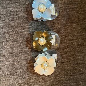 Elegant Floral Hair Clips Set - Gold, White, Gray